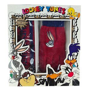 Vintage Looney Tunes Bugs Bunny Red Knit Winter Headband & Gloves Set Kids